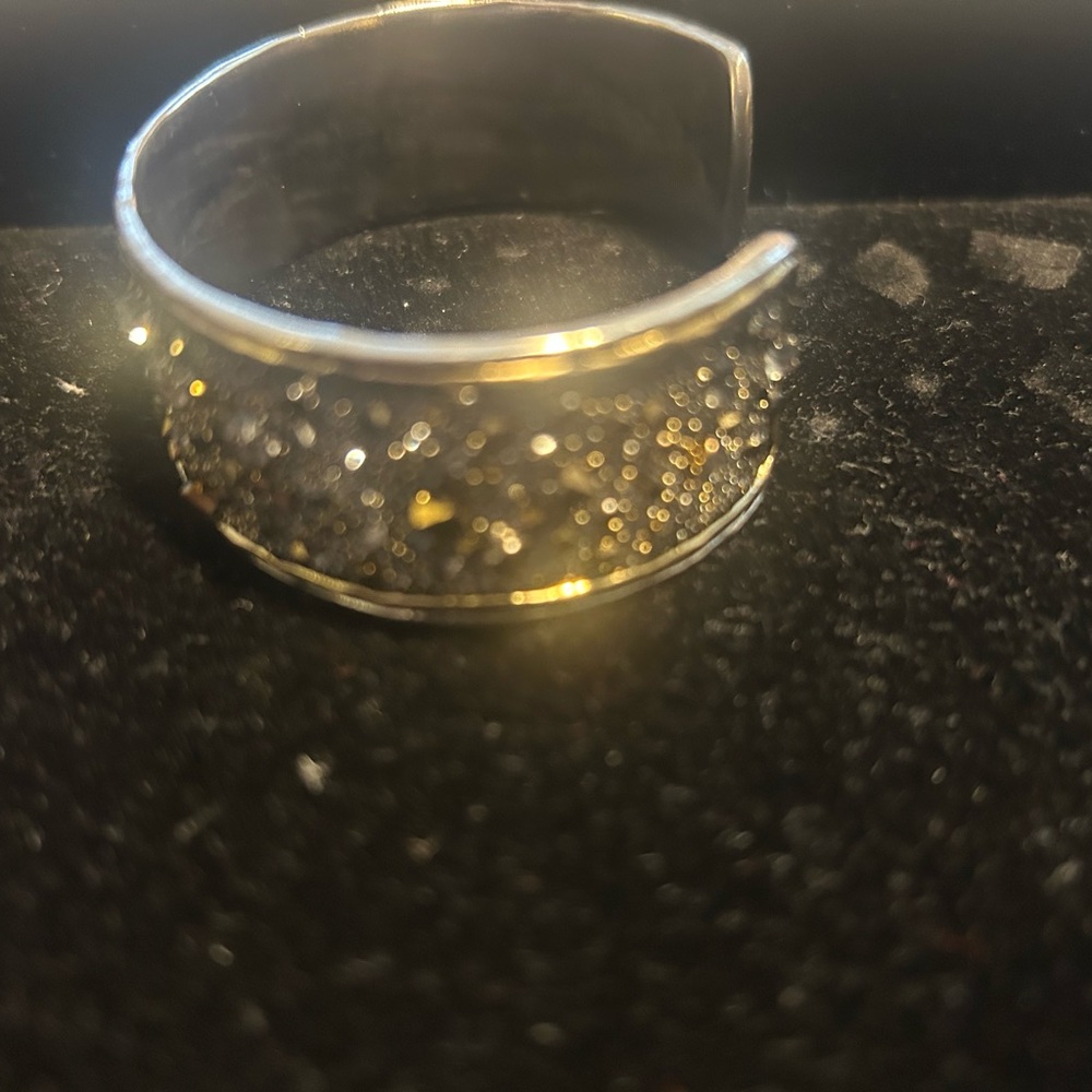 Chic Cuff Silver with Gold Accents Bracelet with Brown Detailing - Picture 5 of 6